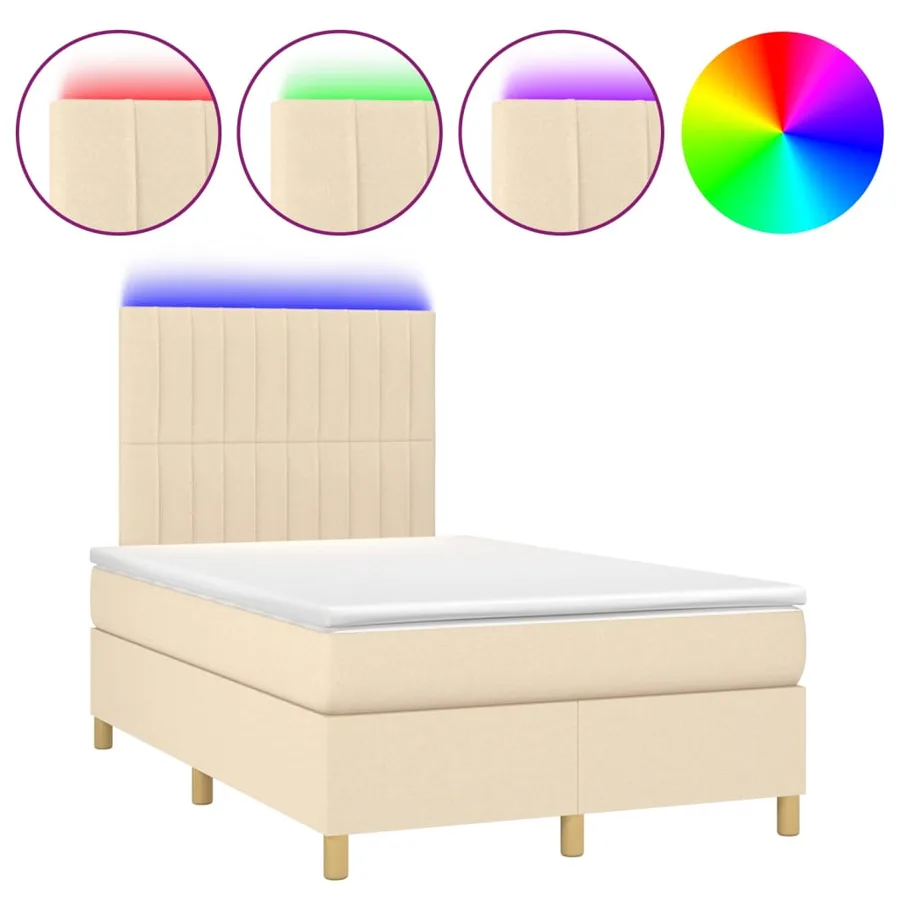 Sommier à lattes de lit et matelas et LED Crème 120x200cm Tissu - 2