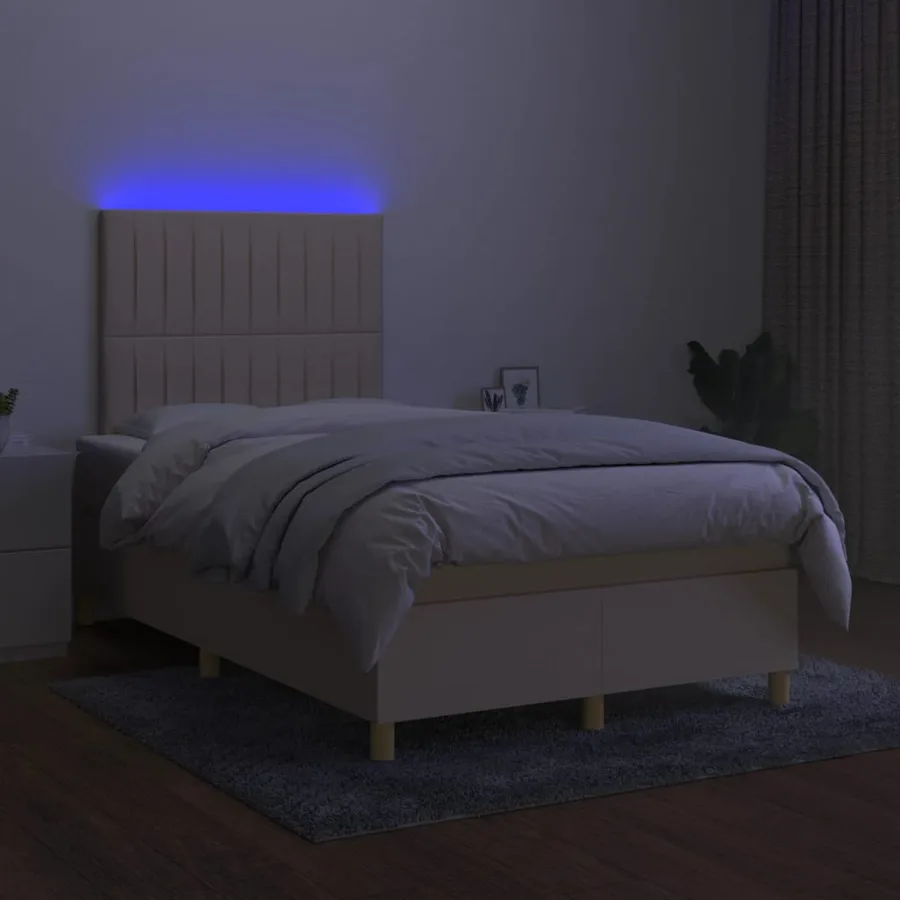 Sommier à lattes de lit et matelas et LED Crème 120x200cm Tissu - 4