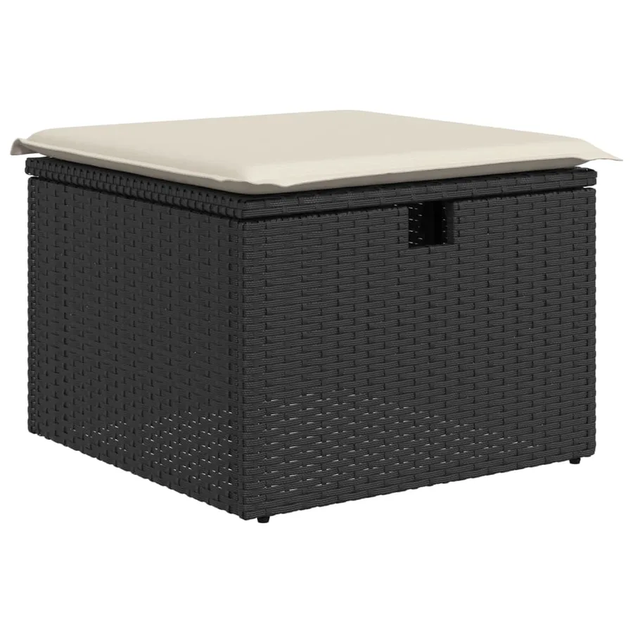 Tabouret de jardin avec coussin noir 55x55x37 cm résine tressée - 2