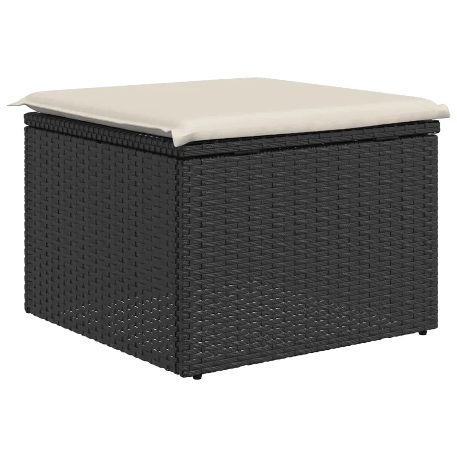 Tabouret de jardin avec coussin noir 55x55x37 cm résine tressée - 6