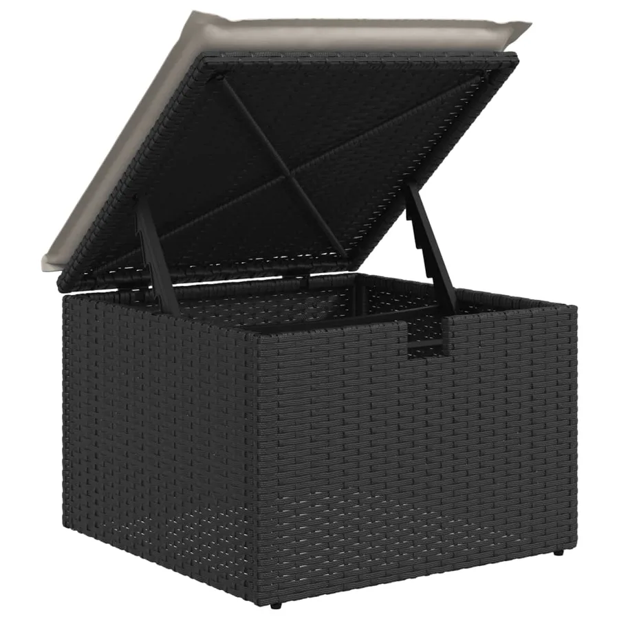 Tabouret de jardin avec coussin noir 55x55x37 cm résine tressée - 7