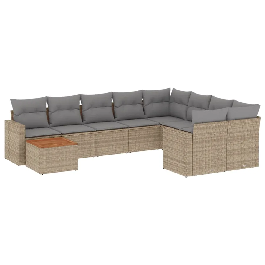 Salon de jardin avec coussins 10 pcs beige résine tressée - 2