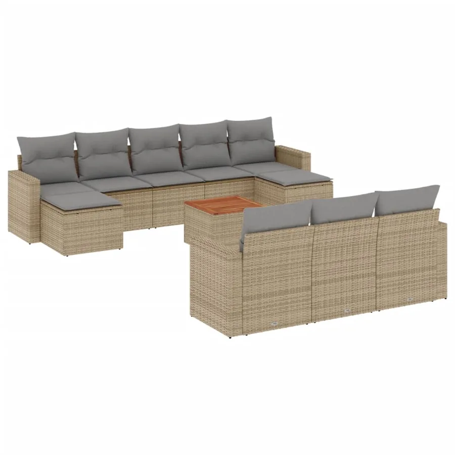 Salon de jardin 11 pcs avec coussins beige résine tressée - 2