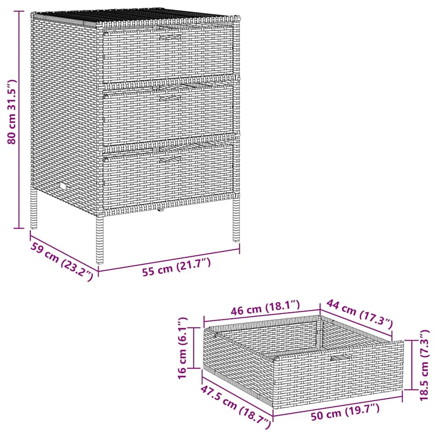 Armoire de rangement de jardin marron 55x59x80cm résine tressée - 11