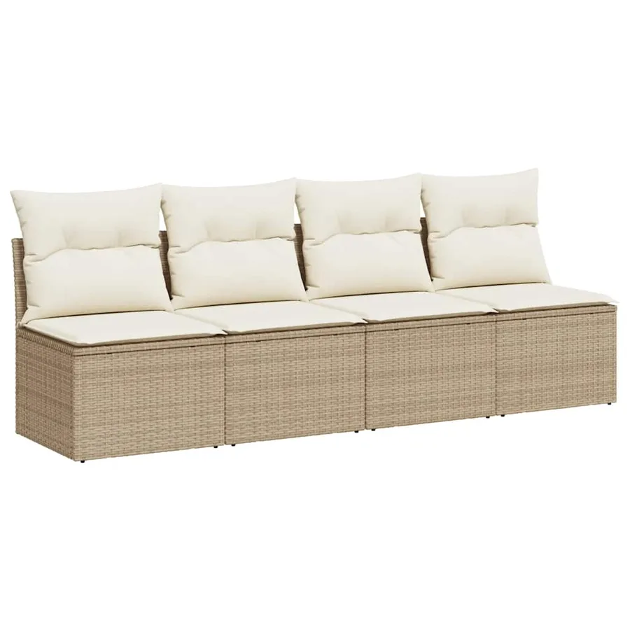 Canapé de jardin avec coussins 4 places beige résine tressée - 2