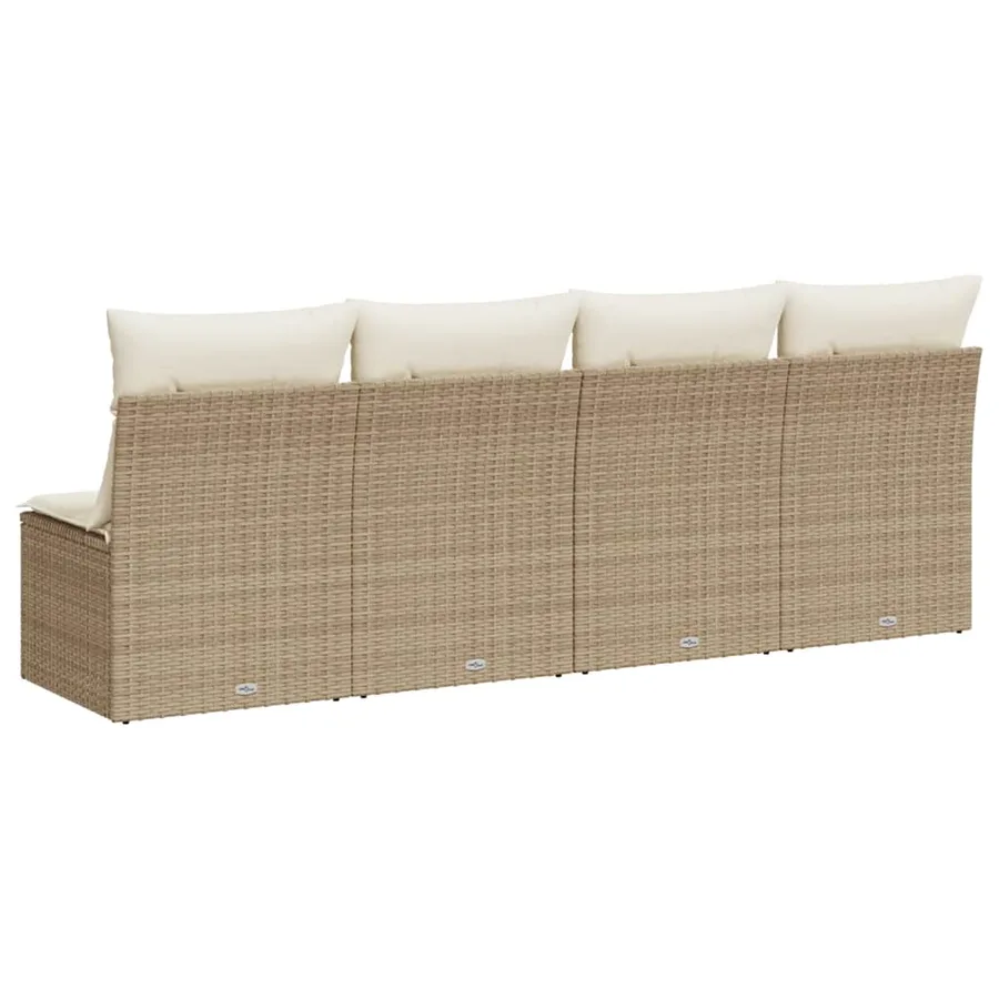 Canapé de jardin avec coussins 4 places beige résine tressée - 6