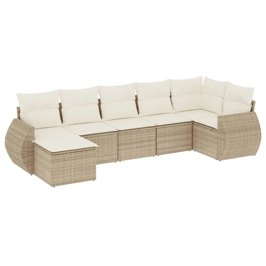 Salon de jardin avec coussins 7 pcs beige résine tressée - 2
