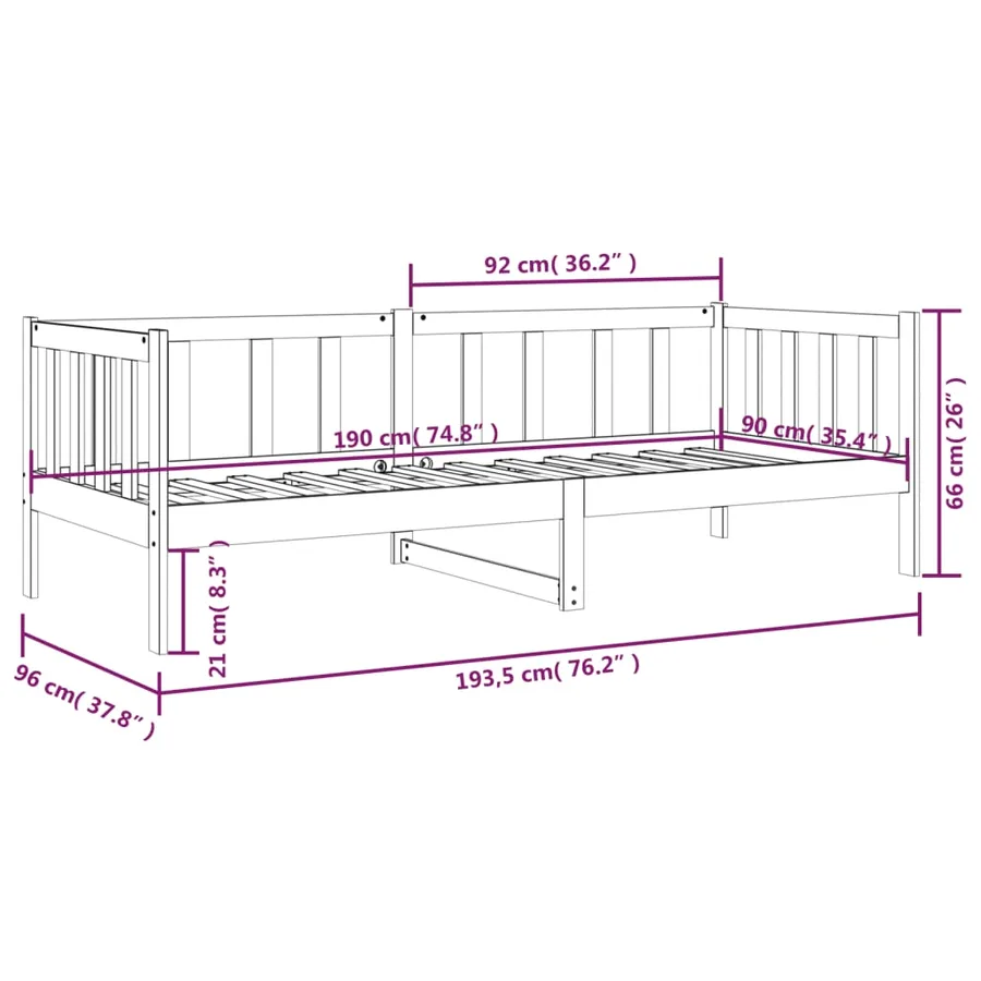 Lit de jour sans matelas blanc 90x190 cm bois de pin massif - 11