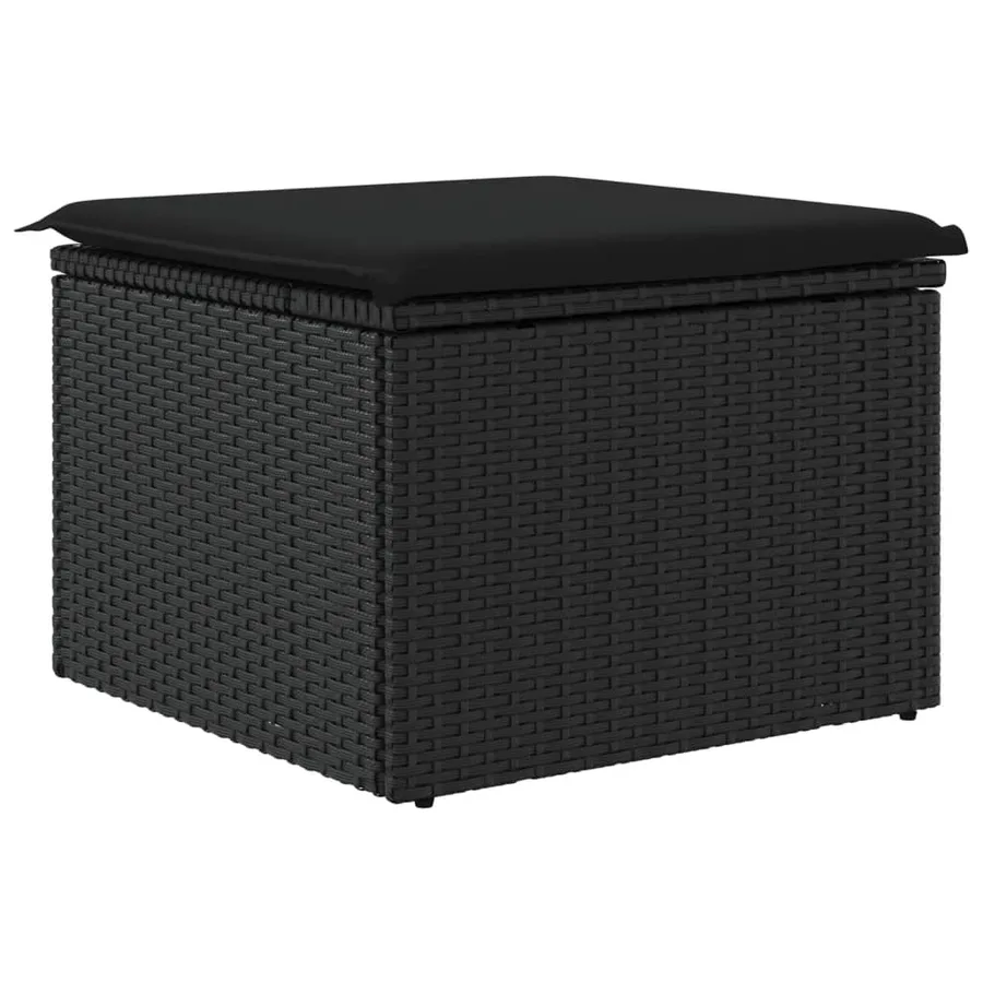 Tabouret de jardin avec coussin noir 55x55x37 cm résine tressée - 6