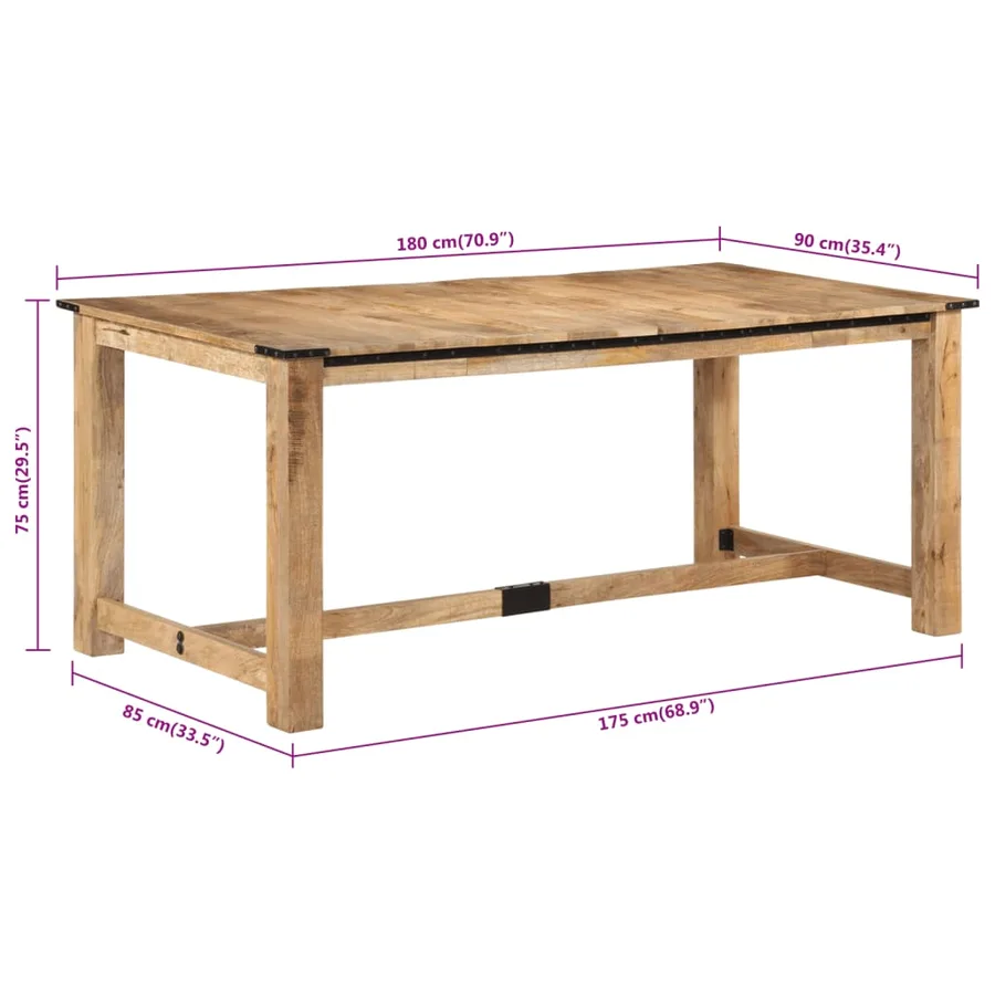 Table à dîner 180x90x75 cm bois de manguier massif - 8