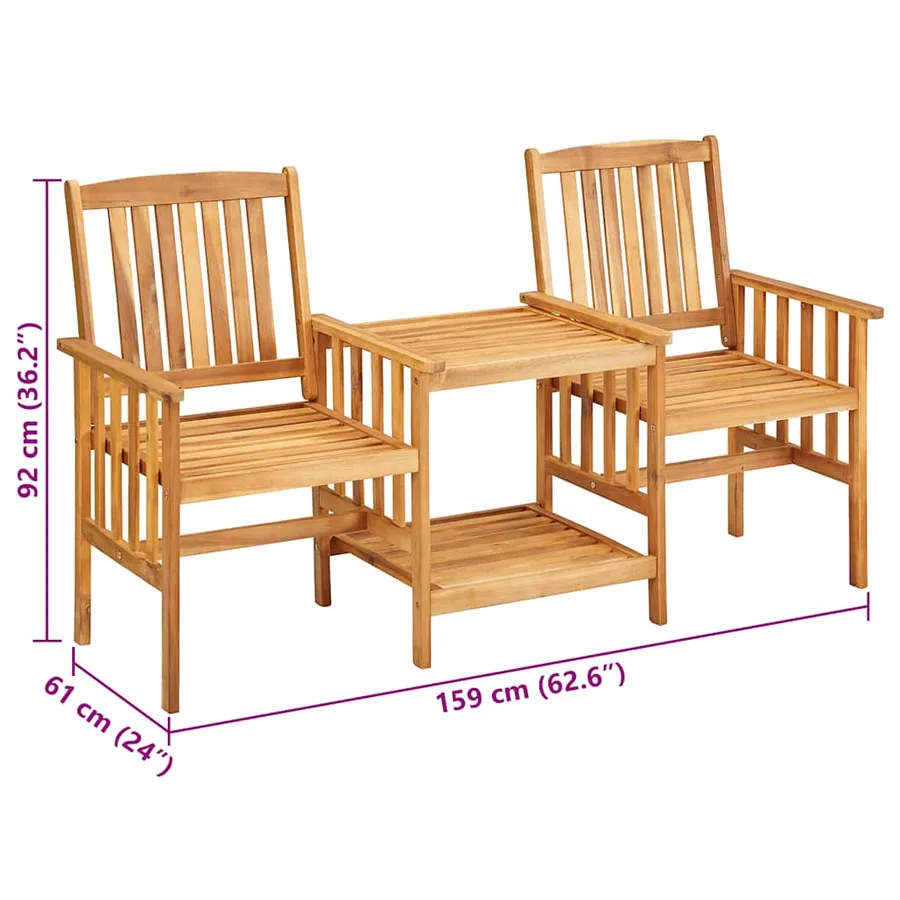 Chaises de jardin avec table à thé et coussins Acacia solide - 11