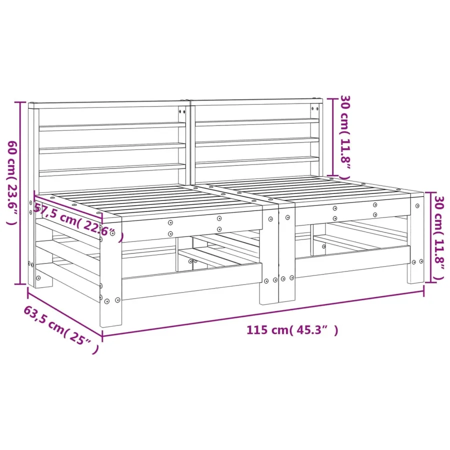 Canapés centraux de jardin 2 pcs bois de pin imprégné - 8