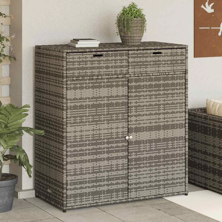 Armoire de rangement de jardin gris 105x55x113cm résine tressée