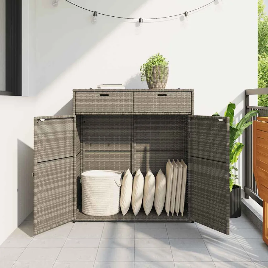 Armoire de rangement de jardin gris 105x55x113cm résine tressée - 3