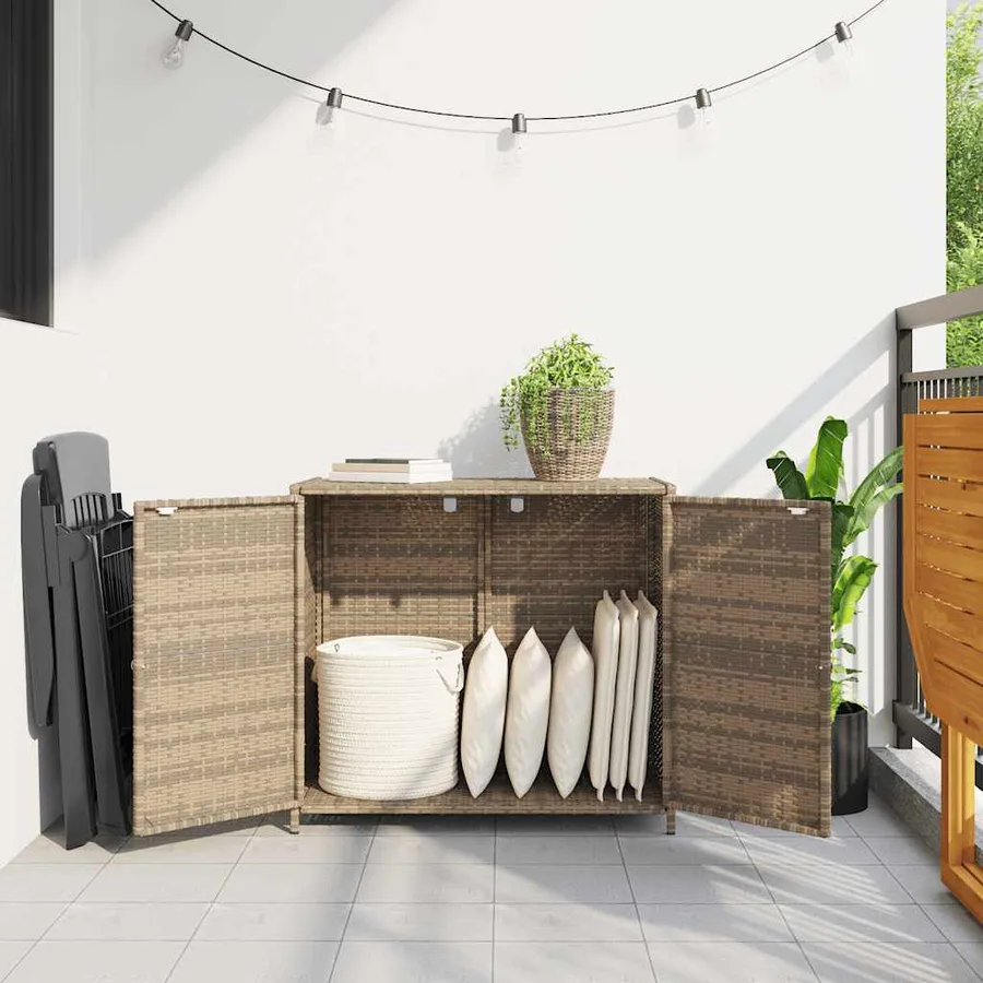 Armoire de rangement de jardin beige 83x45x76 cm résine tressée - 3
