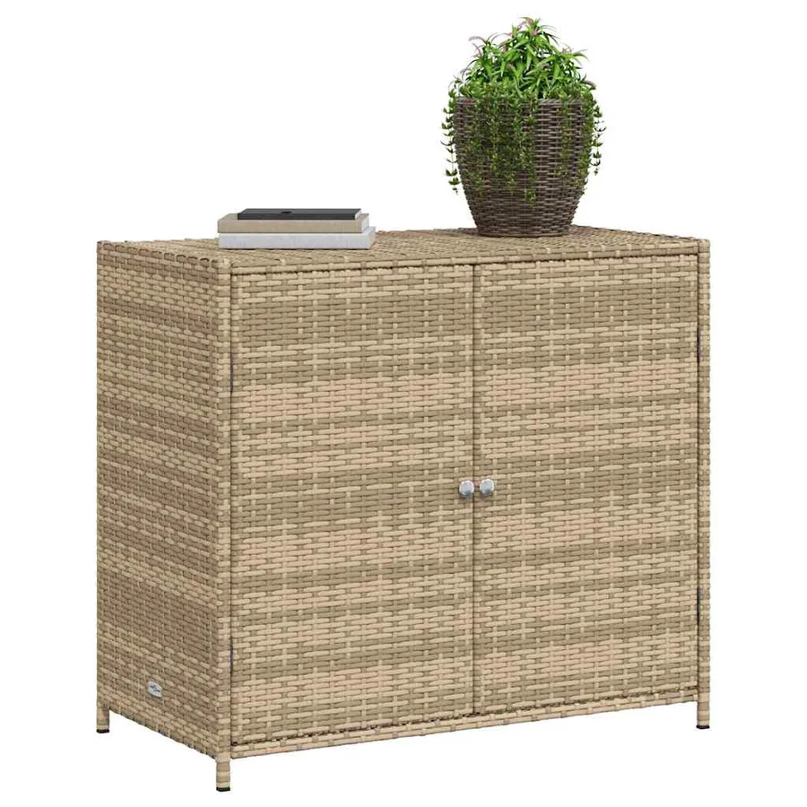 Armoire de rangement de jardin beige 83x45x76 cm résine tressée - 5