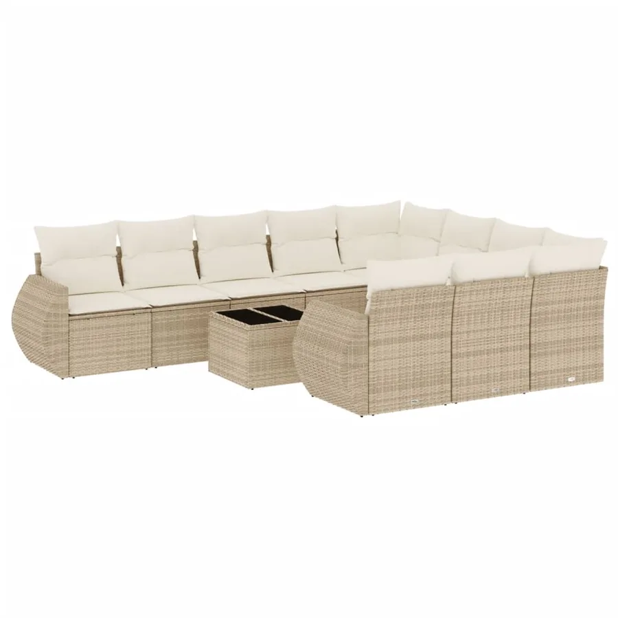 Salon de jardin 11 pcs avec coussins beige résine tressée - 2