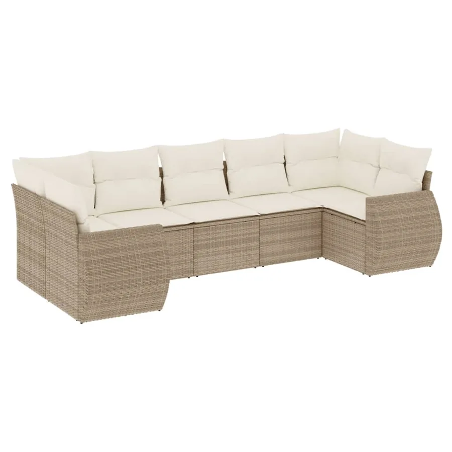 Salon de jardin avec coussins 7 pcs beige résine tressée - 2