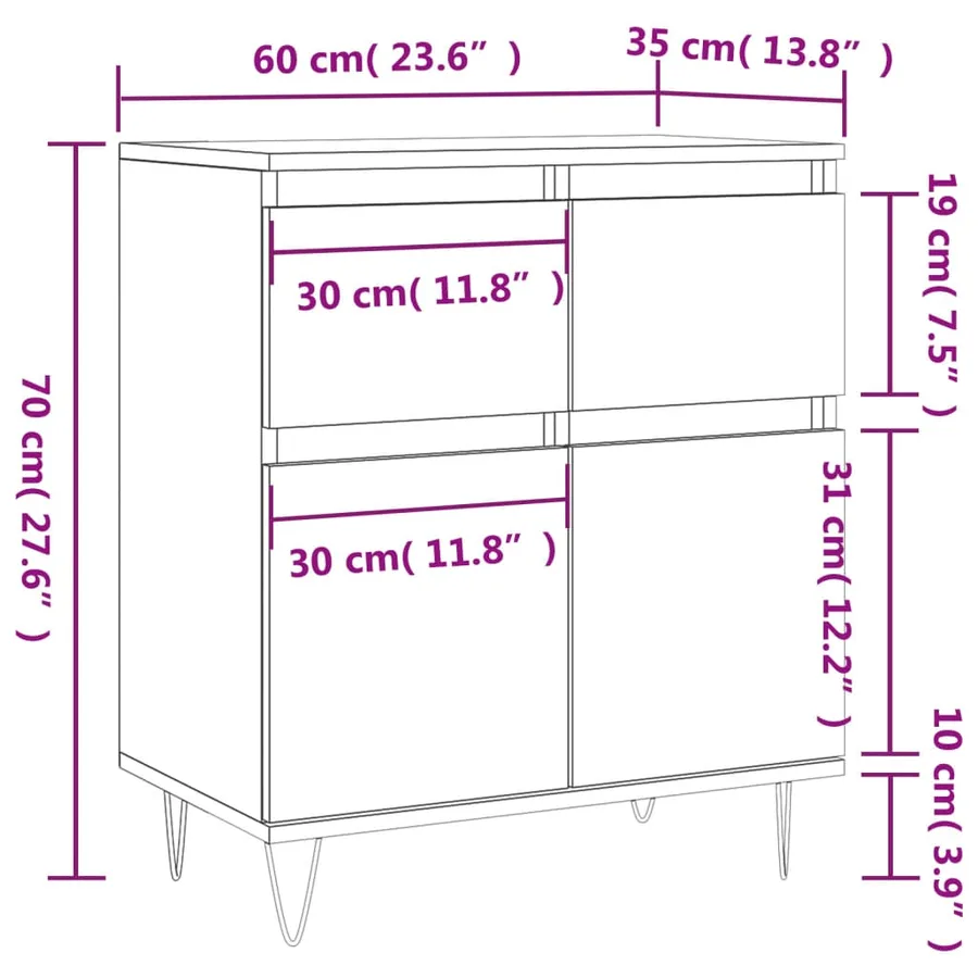 Buffet Blanc 60x35x70 cm Bois d'ingénierie - 11