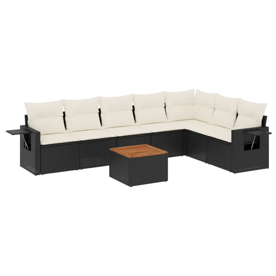 Salon de jardin 8 pcs avec coussins noir résine tressée - 2