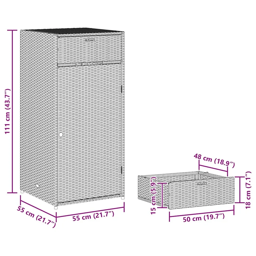 Armoire de rangement de jardin noir 55x55x111 cm résine tressée - 14