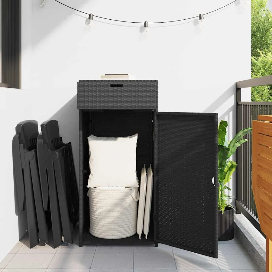 Armoire de rangement de jardin noir 55x55x111 cm résine tressée - 3