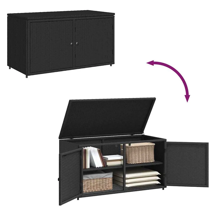 Armoire de rangement jardin noir 110x55x60,5 cm résine tressée - 10
