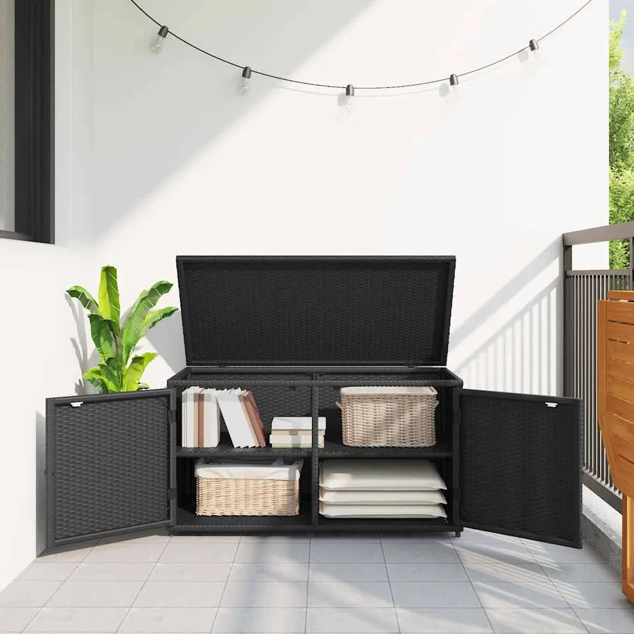 Armoire de rangement jardin noir 110x55x60,5 cm résine tressée - 3