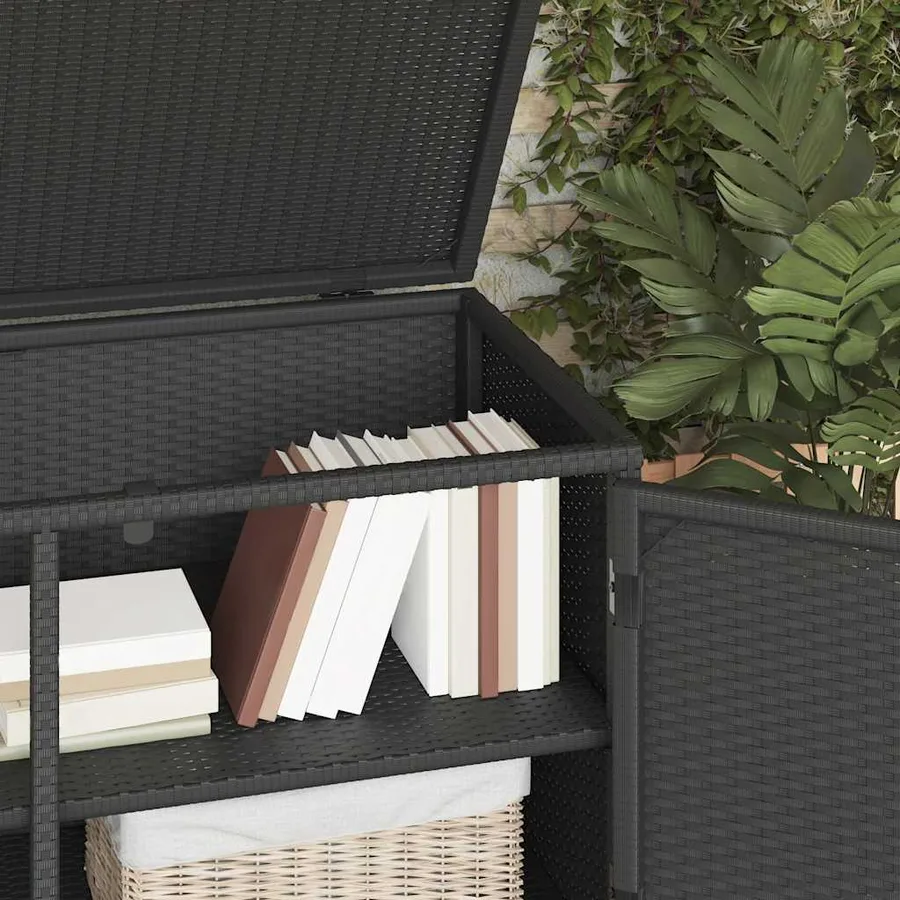 Armoire de rangement jardin noir 110x55x60,5 cm résine tressée - 5