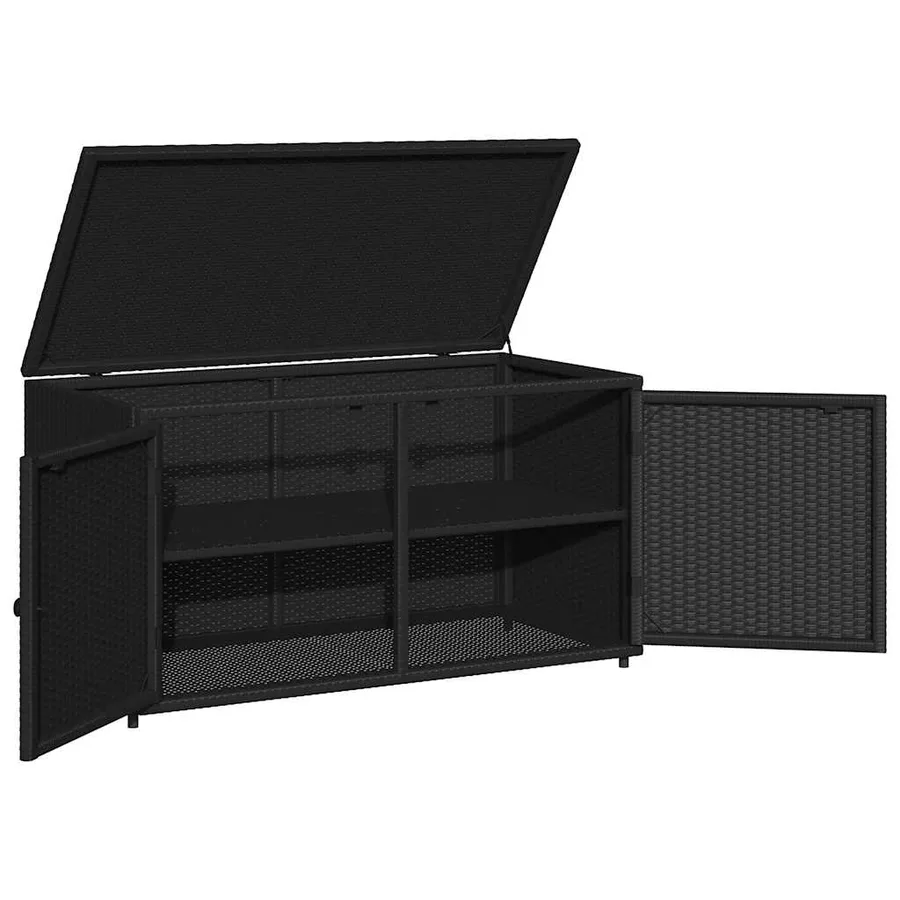 Armoire de rangement jardin noir 110x55x60,5 cm résine tressée - 7