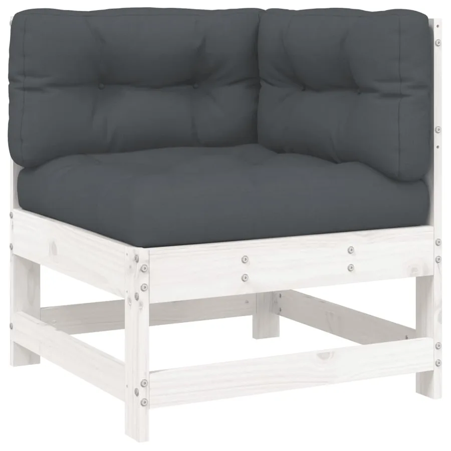 Salon de jardin 6 pcs avec coussins blanc bois massif - 4