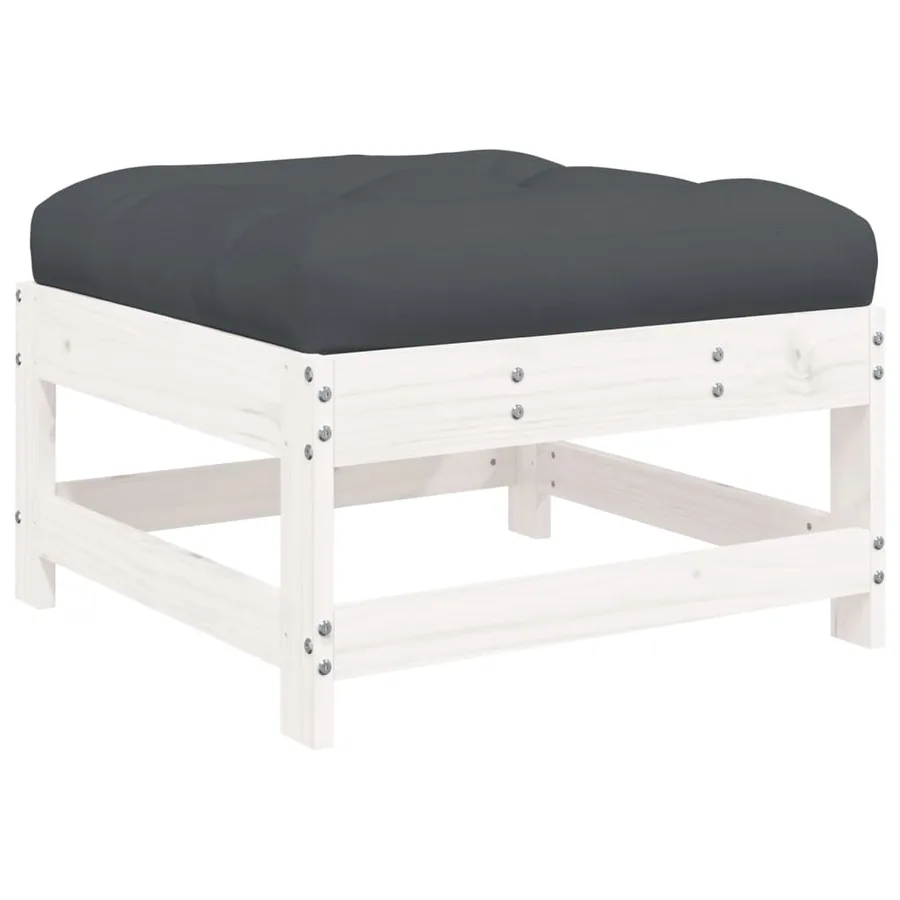 Salon de jardin 6 pcs avec coussins blanc bois massif - 6