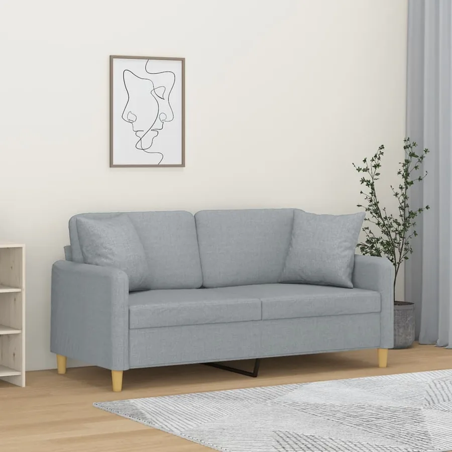 Canapé 2 places avec oreillers gris clair 140 cm tissu