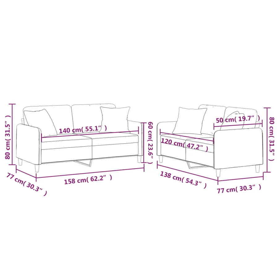 Ensemble de canapés 2 pcs avec coussins marron tissu - 9