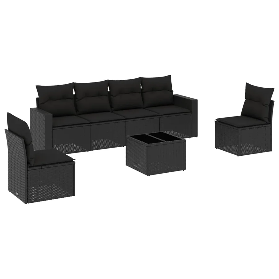Salon de jardin 7 pcs avec coussins noir résine tressée 55 x 62 x 69 cm - 57,6 kg - 2