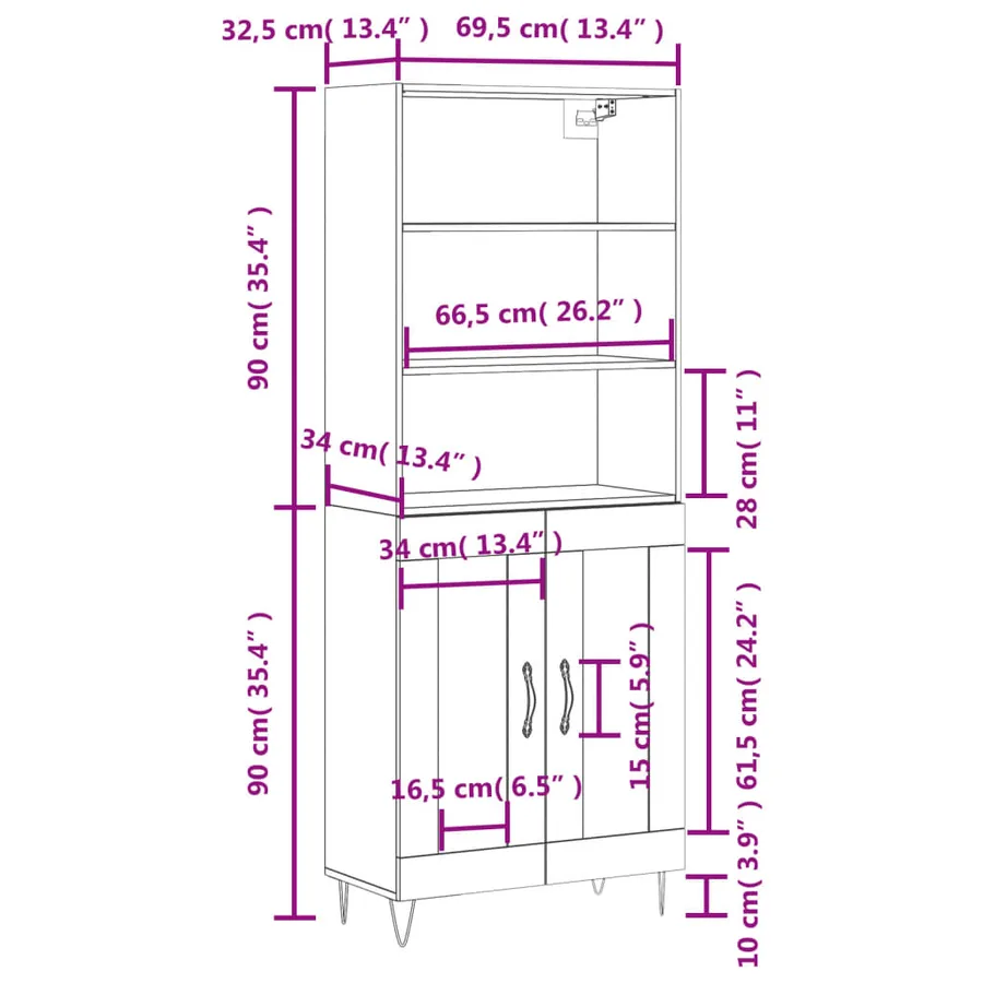 Buffet haut Sonoma gris 69,5x34x180 cm Bois d'ingénierie - 13