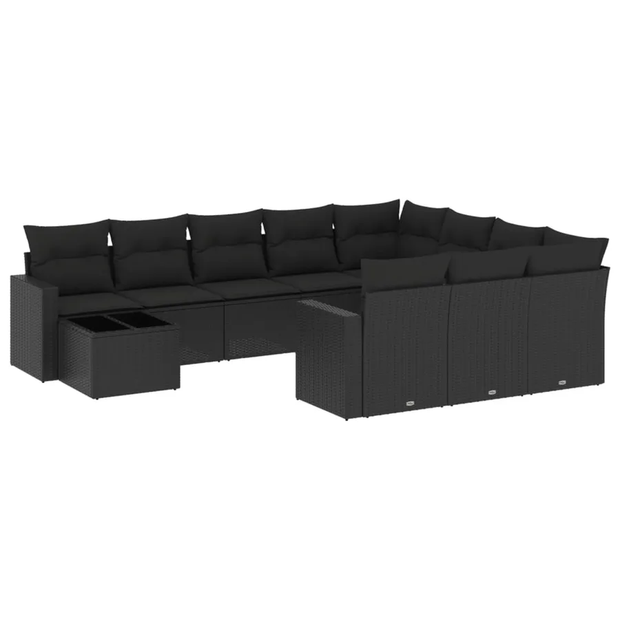 Salon de jardin 11 pcs avec coussins noir résine tressée - 2