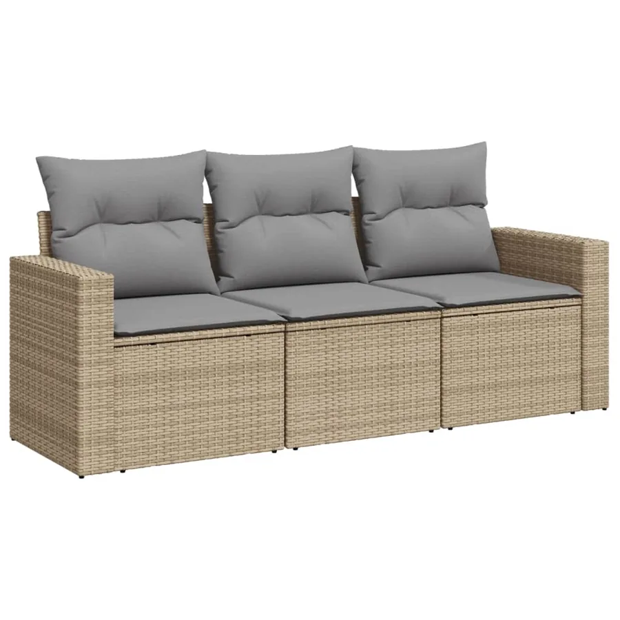 Salon de jardin avec coussins 3 pcs beige résine tressée - 2