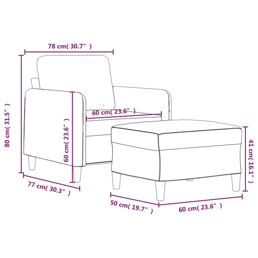 Fauteuil avec repose-pied Rouge bordeaux 60 cm Tissu - 7