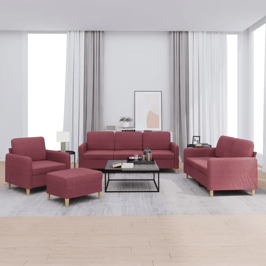 Ensemble de canapés 4 pcs avec coussins Rouge bordeaux Tissu