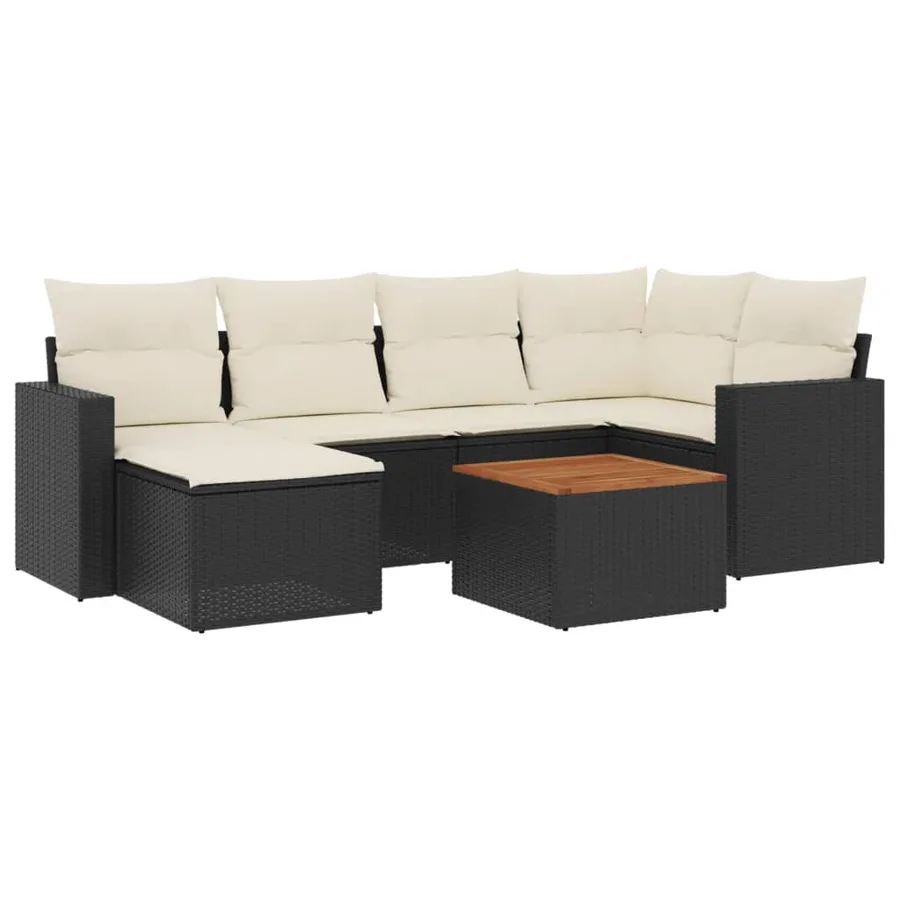 Salon de jardin 7 pcs avec coussins noir résine tressée 62 x 62 x 69 cm - 55,7 kg - 2