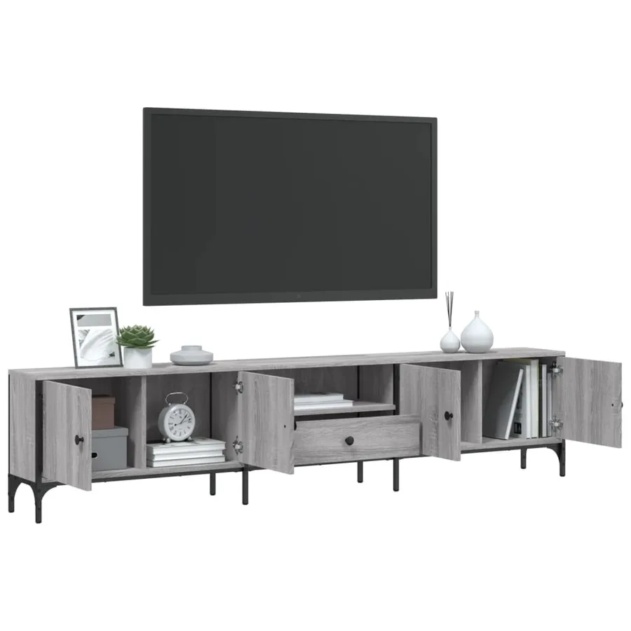 Meuble TV à tiroir sonoma gris 200x25x44 cm bois d'ingénierie - 4