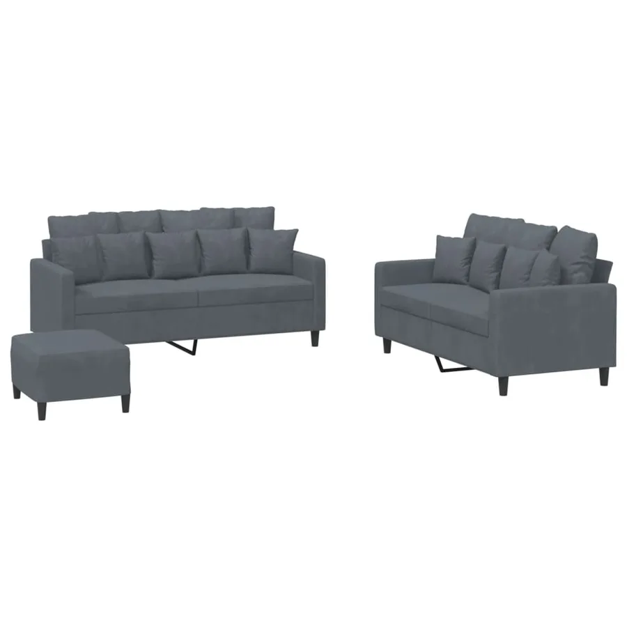 Ensemble de canapés 3 pcs avec coussins Gris foncé Velours - 2