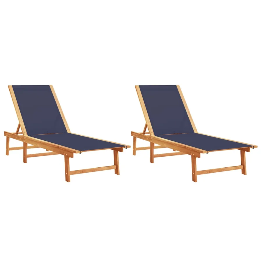 Chaises longues lot de 2 noir bois d'acacia solide et textilène - 10