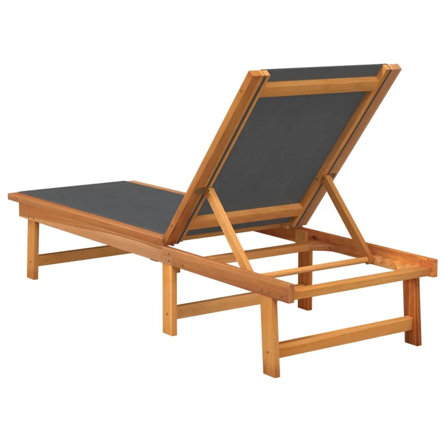Chaises longues lot de 2 noir bois d'acacia solide et textilène - 5