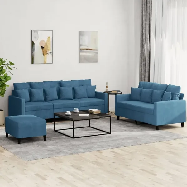 Ensemble de canapés 3 pcs avec coussins Bleu Velours