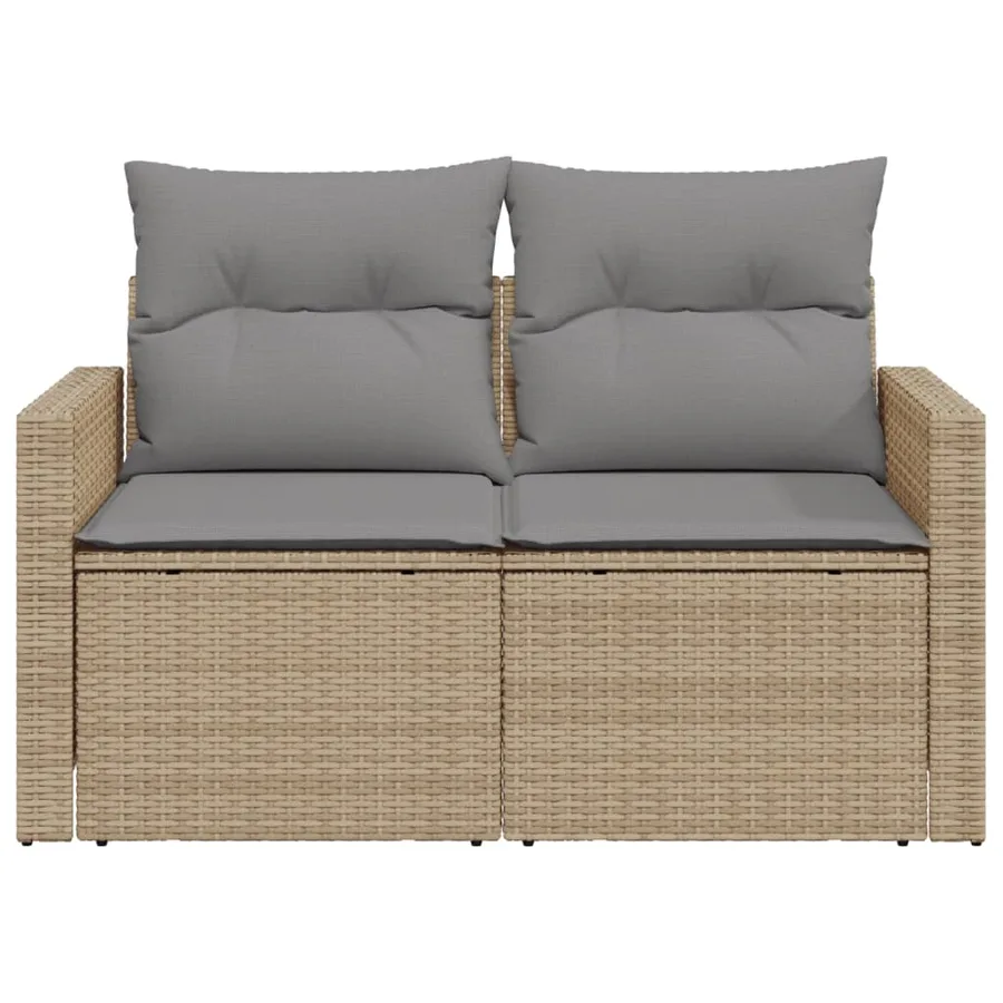 Canapé de jardin avec coussins 2 places beige résine tressée - 5