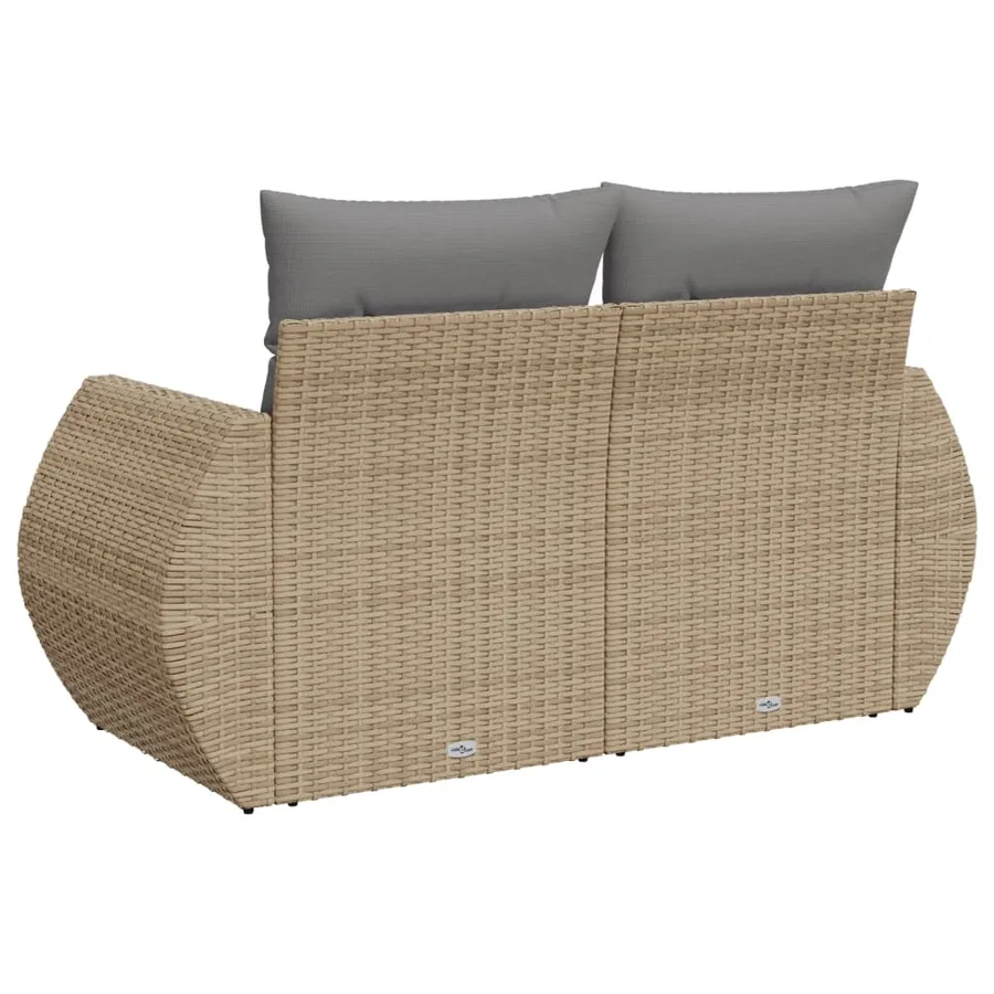 Canapé de jardin avec coussins 2 places beige résine tressée - 7