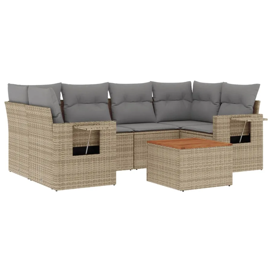Salon de jardin avec coussins 7 pcs beige résine tressée - 2