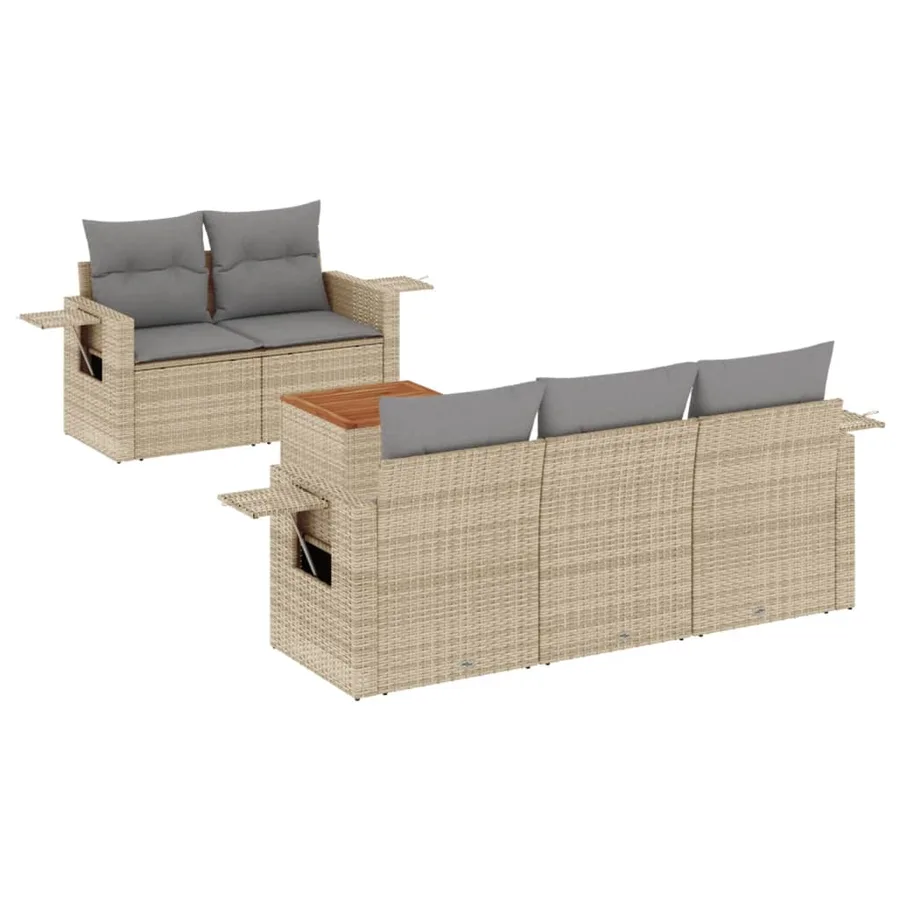 Salon de jardin avec coussins 6 pcs beige résine tressée - 2